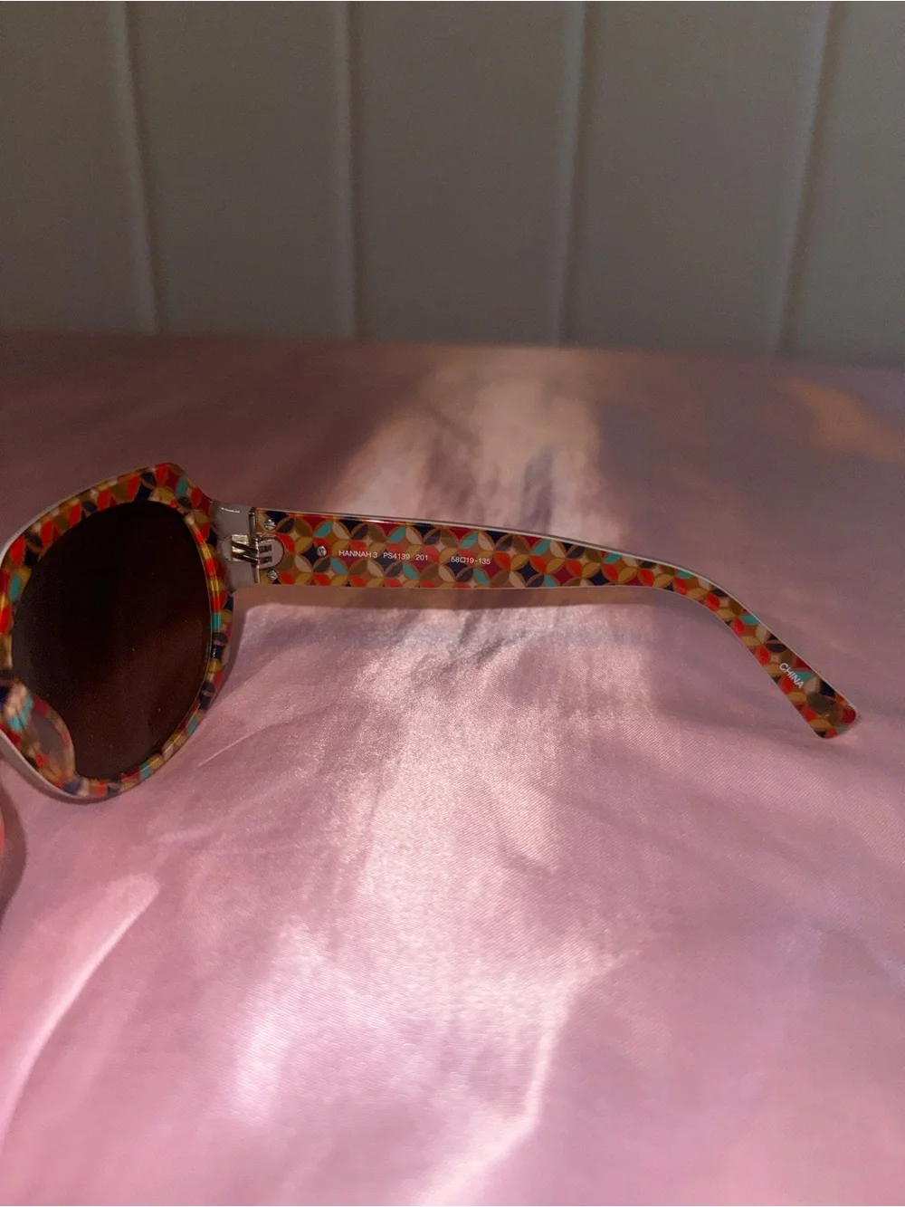 Fossil Hannah Cream Sunglasses with Brown Lenses and Colorful Geometric Interior